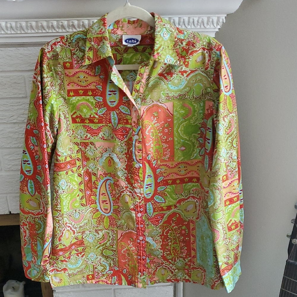 Tabi Women's Paisley Button-Up Shirt Long Sleeve Cotton Shirt Sz M Retro Y2K